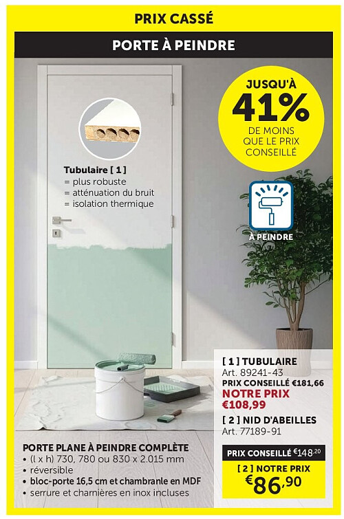 Bloc-porte à peindre alvéolaire 830x2015mm