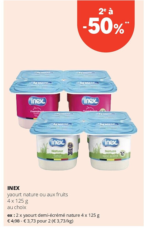 INEX yaourt demi-écrémé nature 4 x 125 g