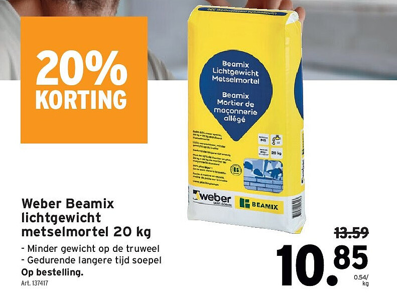 Weber Beamix lichtgewicht metselmortel 20 kg