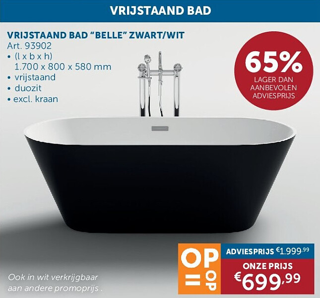 VRIJSTAAND BAD “BELLE” ZWART/WIT