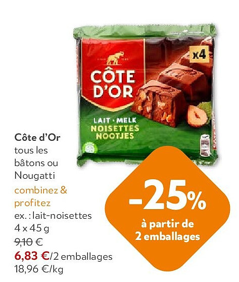Côte d’Or tous les bâtons ou Nougatti