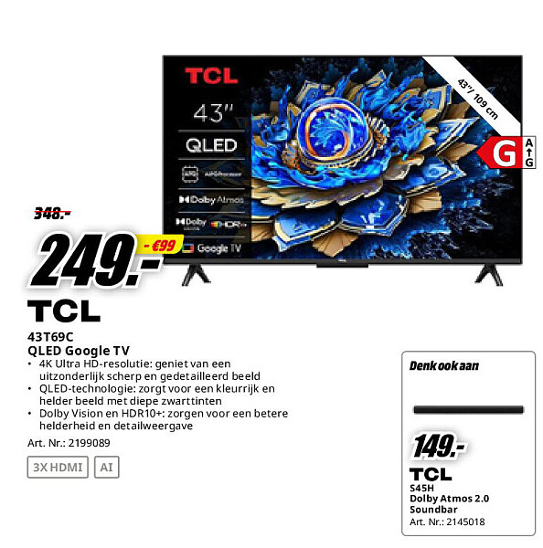 TCL 43T69C QLED Google TV