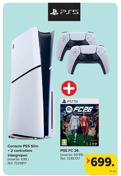 Console PS5 Slim + 2 controllers inbegrepen + PS5 FC 26