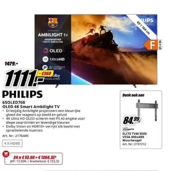 PHILIPS 650LED760 OLED UltraHD OLED 4K Smart Ambilight TV