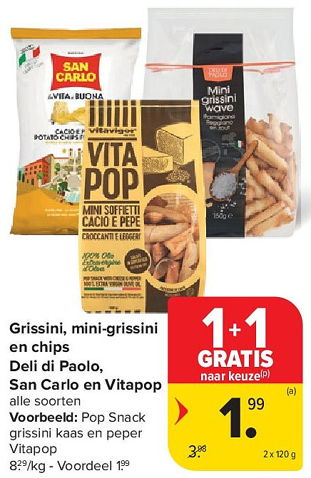 Grissini, mini-grissini en chips Deli di Paolo, San Carlo en Vitapop