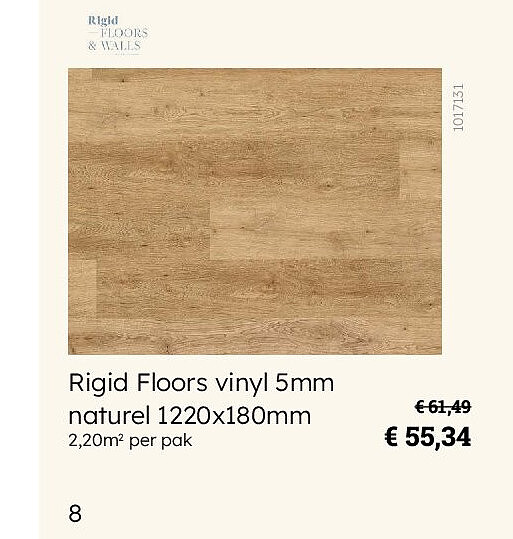 Rigid Floors vinyl 5mm naturel 1220x180mm 2,20m2 per pak