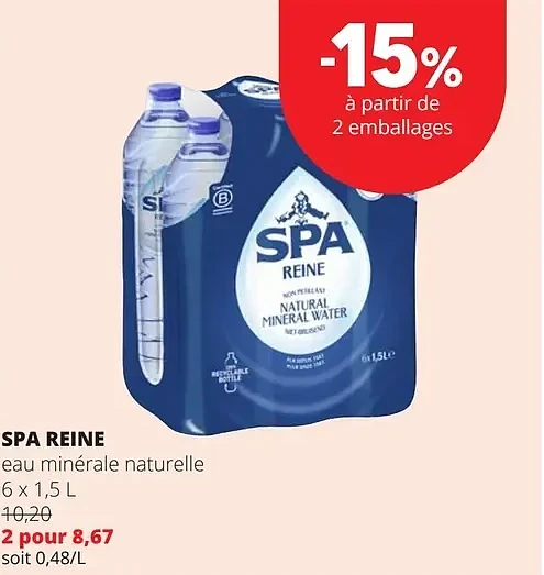 SPA REINE eau minérale naturelle 6 x 1,5 L