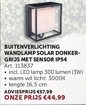 BUITENVERLICHTING WANDLAMP SOLAR DONKERGRIJS MET SENSOR IP54