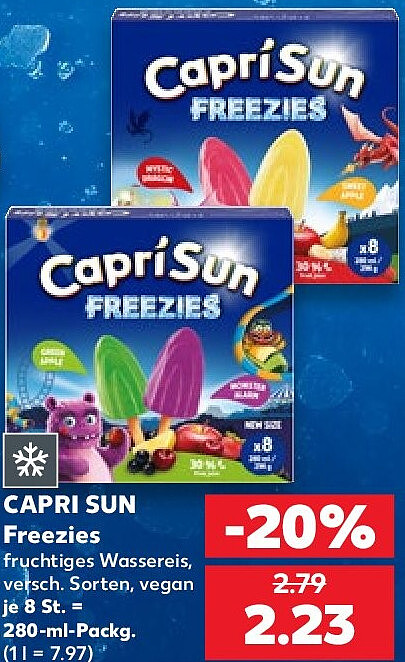CAPRI SUN Freezies fruchtiges Wassereis, versch. Sorten, vegan je 8 St. = 280-ml-Packg. (1 l = 7.97)