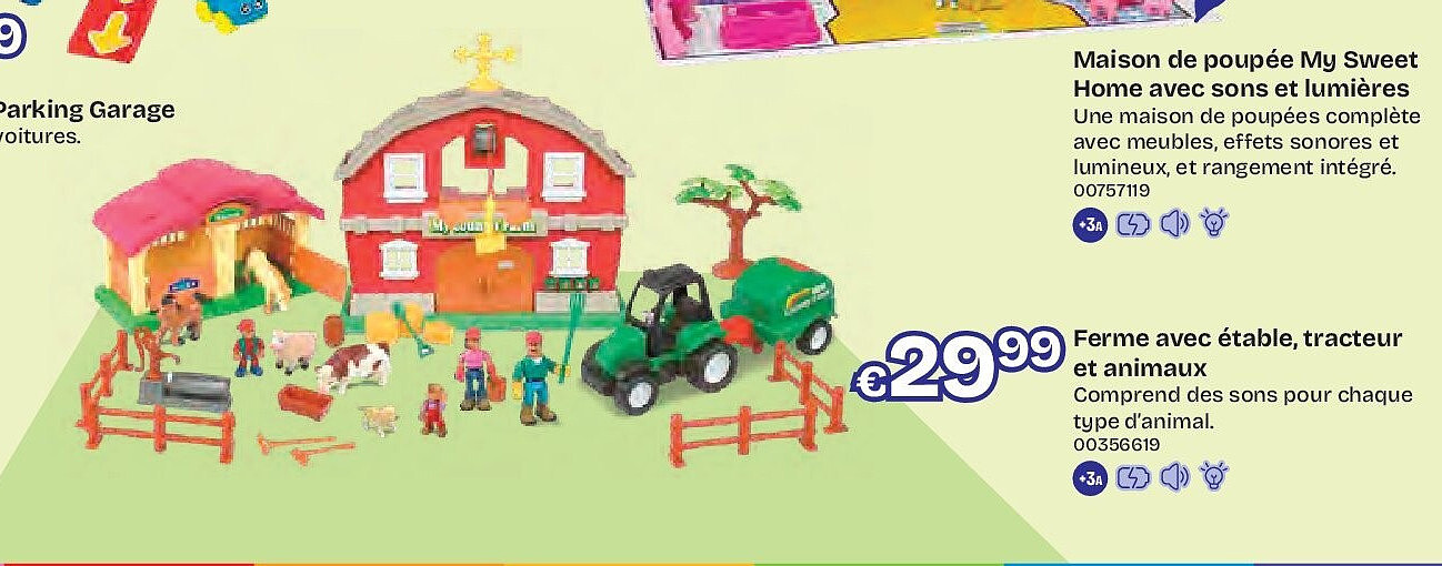 Ferme avec étable, tracteur et animaux