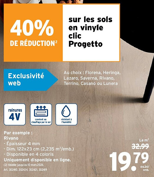 sur les sols en vinyle clic Progetto