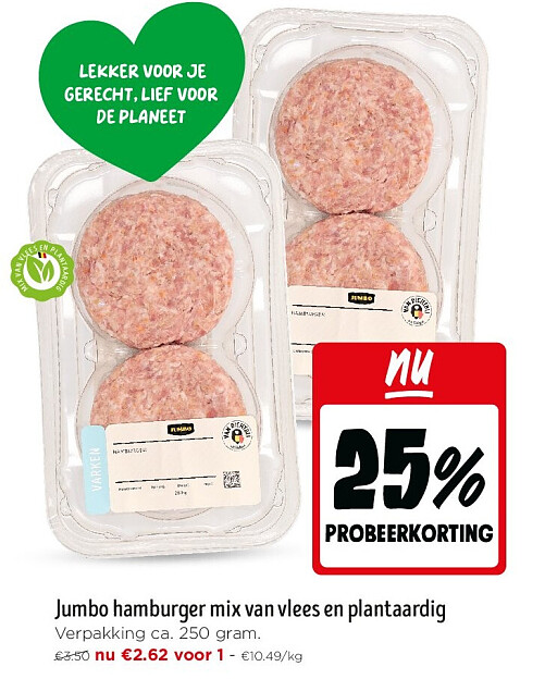 Jumbo hamburger mix van vlees en plantaardig