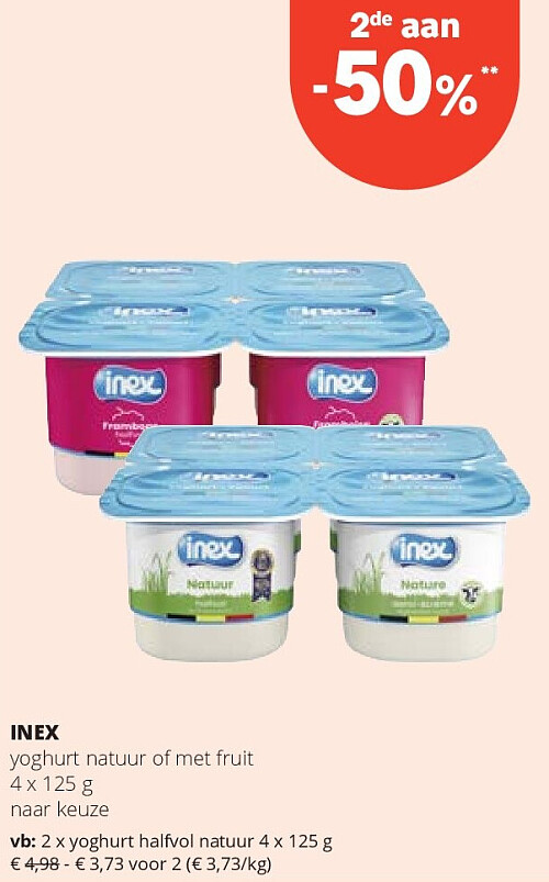 INEX yoghurt natuur of met fruit 4 x 125 g