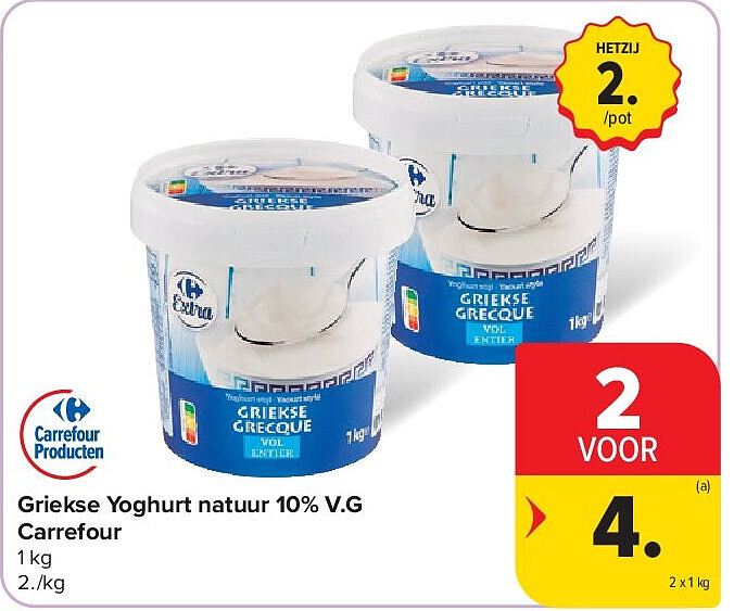 Griekse Yoghurt natuur 10% V.G Carrefour