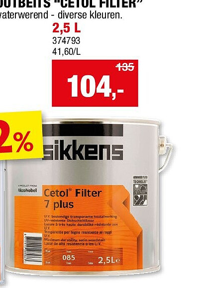 TRANSPARANTE HOUTBEITS “CETOL FILTER” 2,5 L