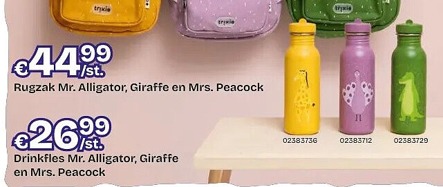 Drinkfles Mr. Alligator, Giraffe en Mrs. Peacock