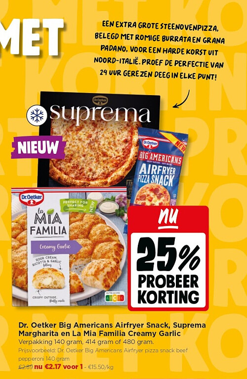 Dr. Oetker Big Americans Airfryer Snack, Suprema Margharita en La Mia Familia Creamy Garlic