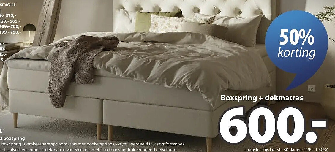 Boxspring + dekmatras 140x200 cm