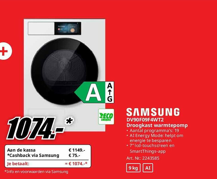 Samsung DV90F09F4WT2 Droogkast warmtepomp