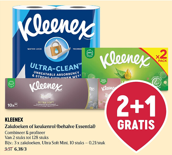 KLEENEX Zakdoeken of keukenrol (behalve Essential)