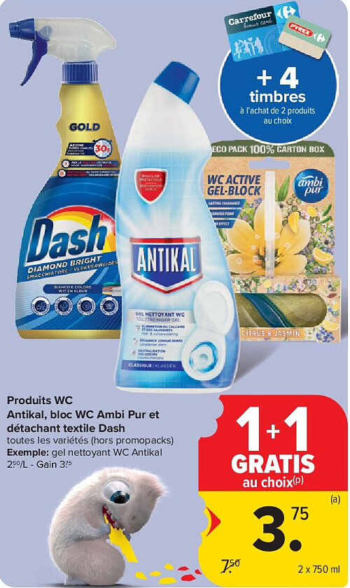 Produits WC Antikal, bloc WC Ambi Pur et détachant textile Dash 2 x 750 ml
