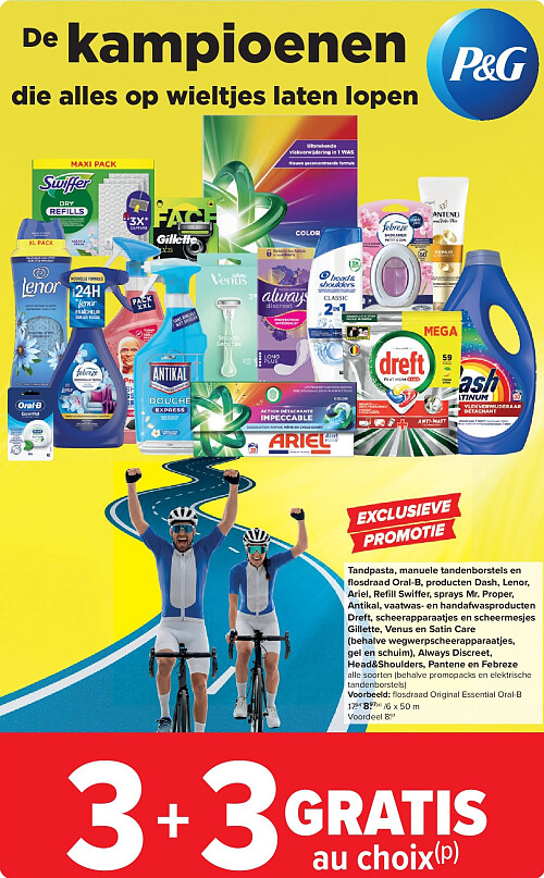 Tandpasta, manuele tandenborstels en fl osdraad Oral-B, producten Dash, Lenor, Ariel, Refi ll Swiffer, sprays Mr. Proper, Antikal, vaatwas- en handafwasproducten Dreft, scheerapparaatjes en scheermesjes Gillette, Venus en Satin Care