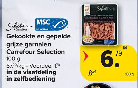 Gekookte en gepelde grijze garnalen Carrefour Selection
