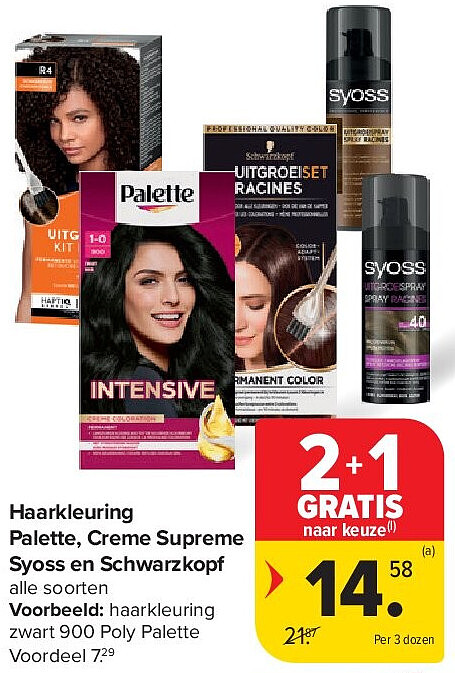 Haarkleuring Palette, Creme Supreme Syoss en Schwarzkopf