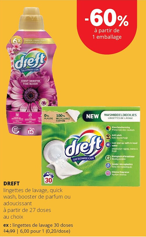 DREFT lingettes de lavage 30 doses