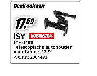 ITH-1100 Telescopische autohouder voor tablets 12.9”