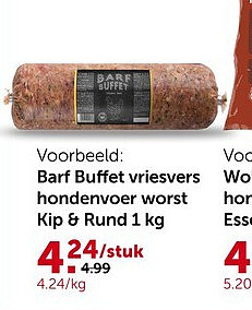 Barf Buffet vriesvers hondenvoer worst Kip & Rund 1 kg
