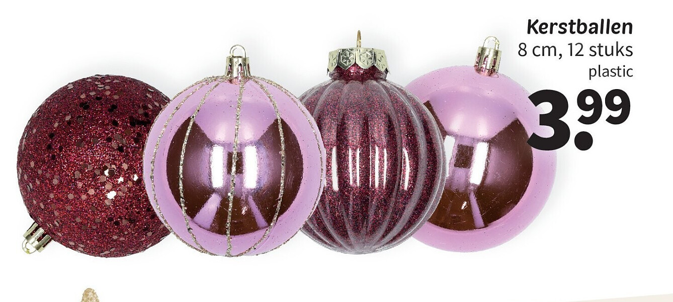 Kerstballen 8 cm, 12 stuks plastic