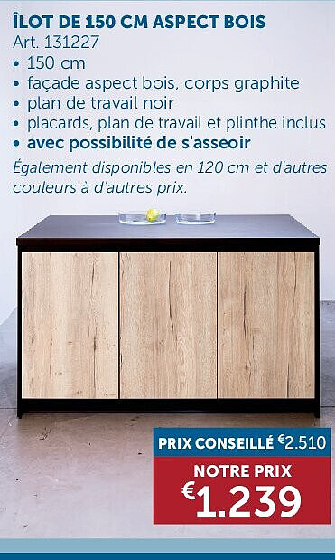 ÎLOT DE 150 CM ASPECT BOIS