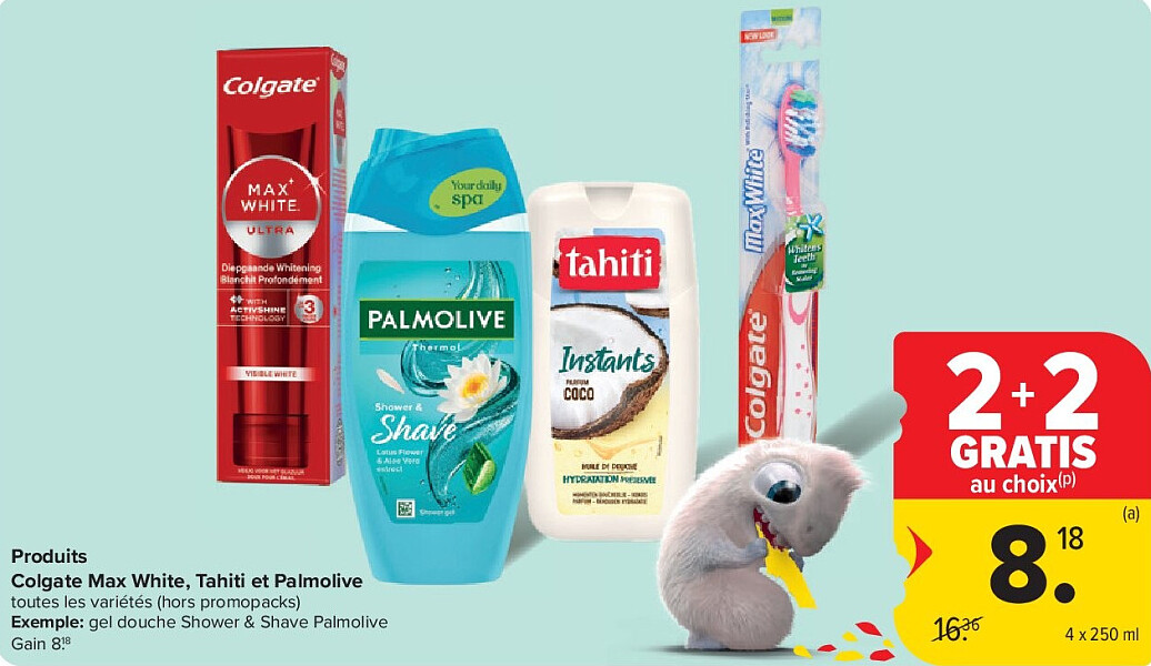 Produits Colgate Max White, Tahiti et Palmolive 4 x 250 ml