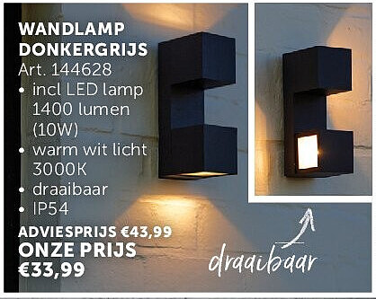 WANDLAMP DONKERGRIJS