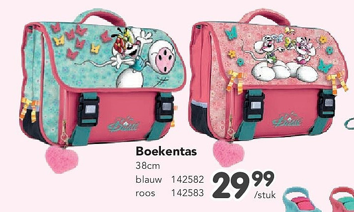 Boekentas 38cm blauw 142582 roos 142583