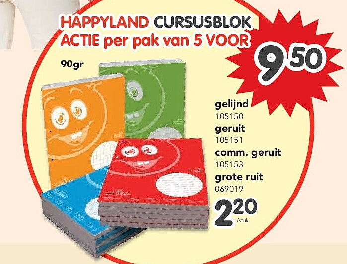 HAPPYLAND CURSUSBLOK ACTIE per pak van 5 VOOR