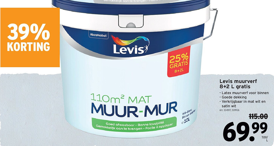 Levis muurverf 8+2 L gratis