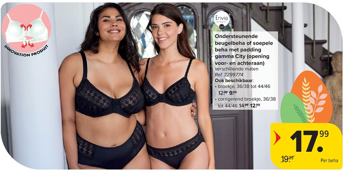 Ondersteunende beugelbeha of soepele beha met padding gamma City (opening voor- en achteraan)