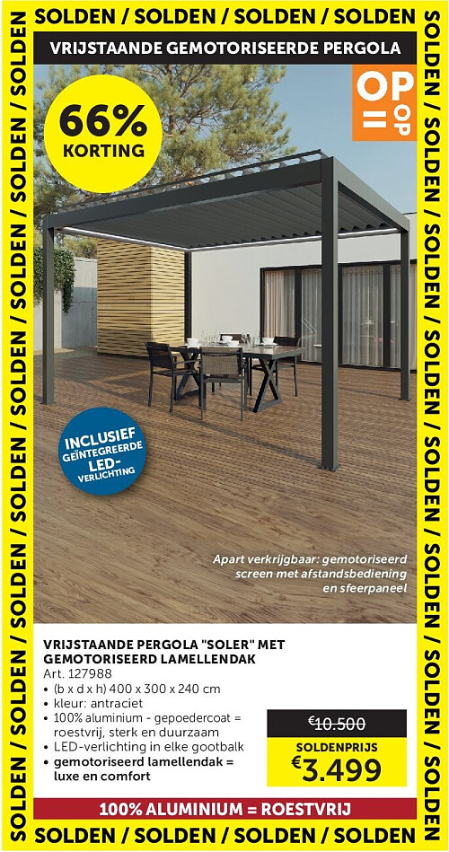 VRIJSTAANDE PERGOLA "SOLER" MET GEMOTORISEERD LAMELLENDAK
