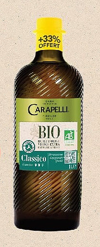Huile d'olive vierge extra bio Carapelli Classico, 75 cl