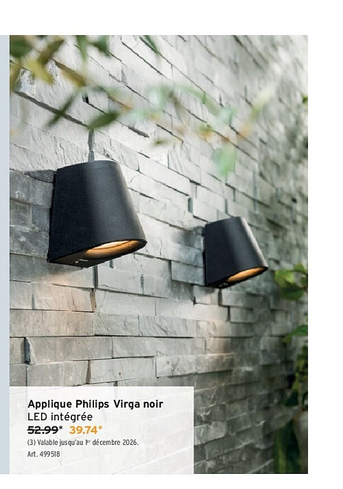 Applique Philips Virga noir LED intégree