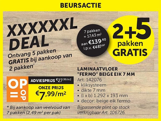 LAMINAATVLOER "FERMO" BEIGE EIK 7 MM