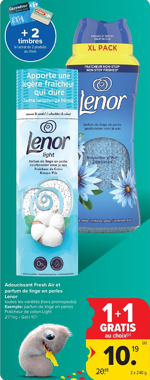 Adoucissant Fresh Air et parfum de linge en perles Lenor 2 x 240 g