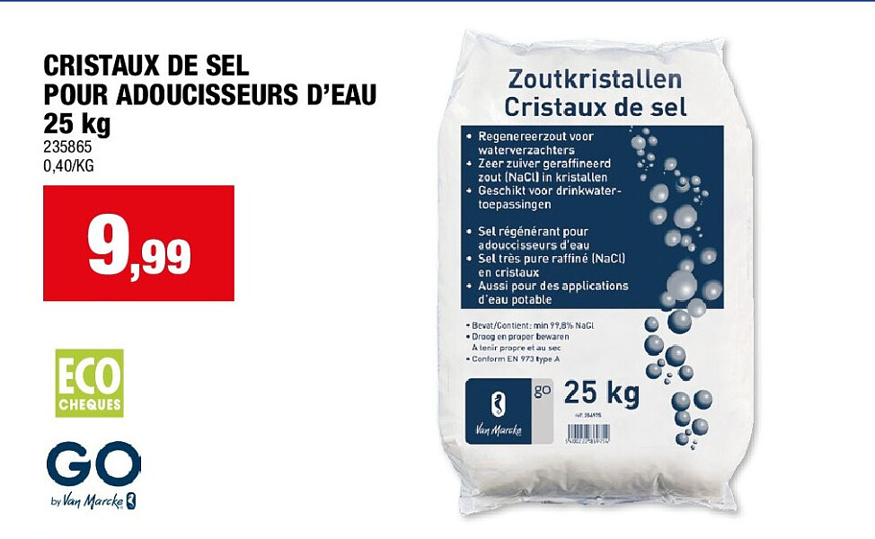 CRISTAUX DE SEL POUR ADOUCISSEURS D’EAU 25 kg