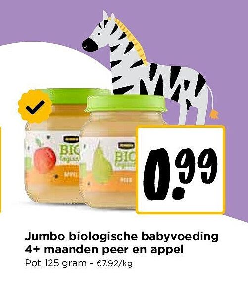 Jumbo biologische babyvoeding 4+ maanden peer en appel