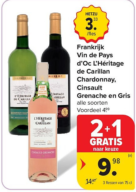 Frankrijk Vin de Pays d’Oc L’Héritage de Carillan Chardonnay, Cinsault Grenache en Gris