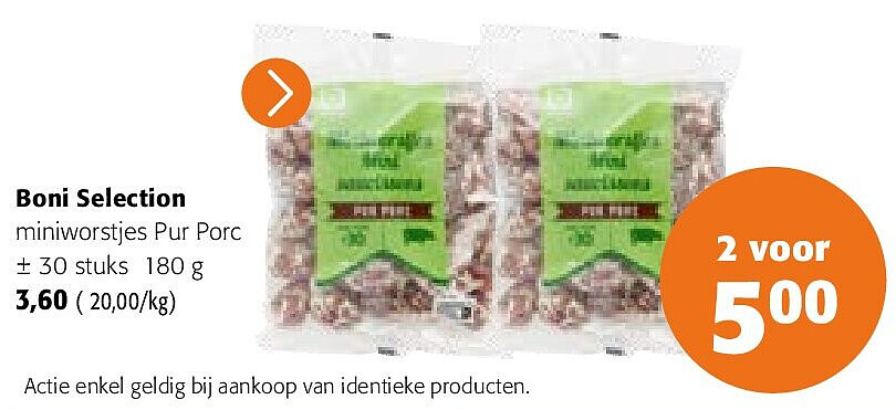 Boni Selection miniworstjes Pur Porc ± 30 stuks 180 g