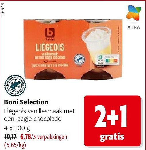 Boni Selection Liégeois vanillesmaak met een laagje chocolade 4 x 100 g