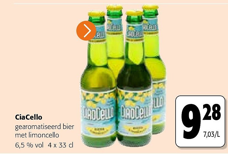 CiaCello gearomatiseerd bier met limoncello 6,5 % vol 4 x 33 cl